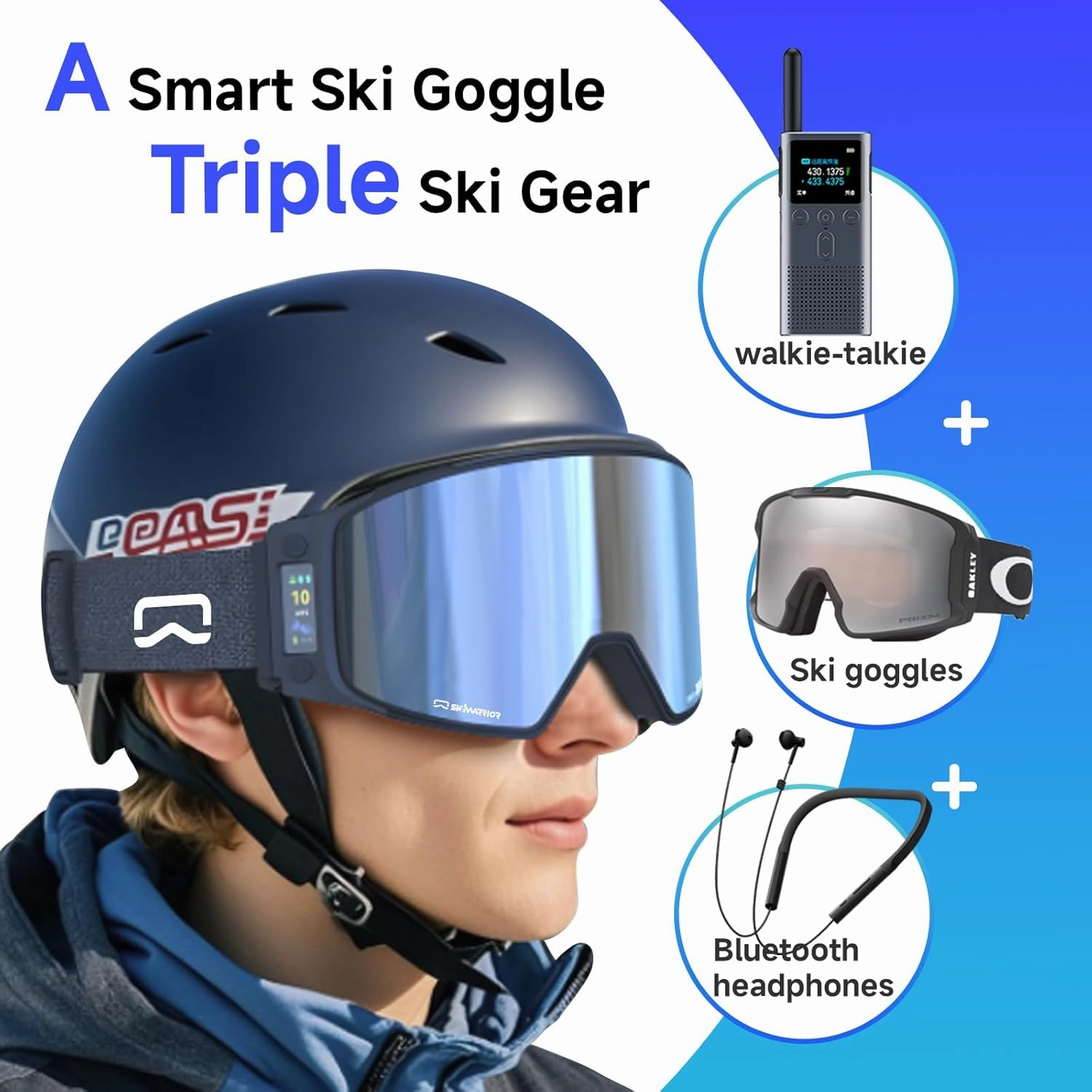 Bluetooth Smart Ski Goggles with Walkie-Talkie for Adult-Anti Fog Snowboard Goggles with Play Music,Answer Calls