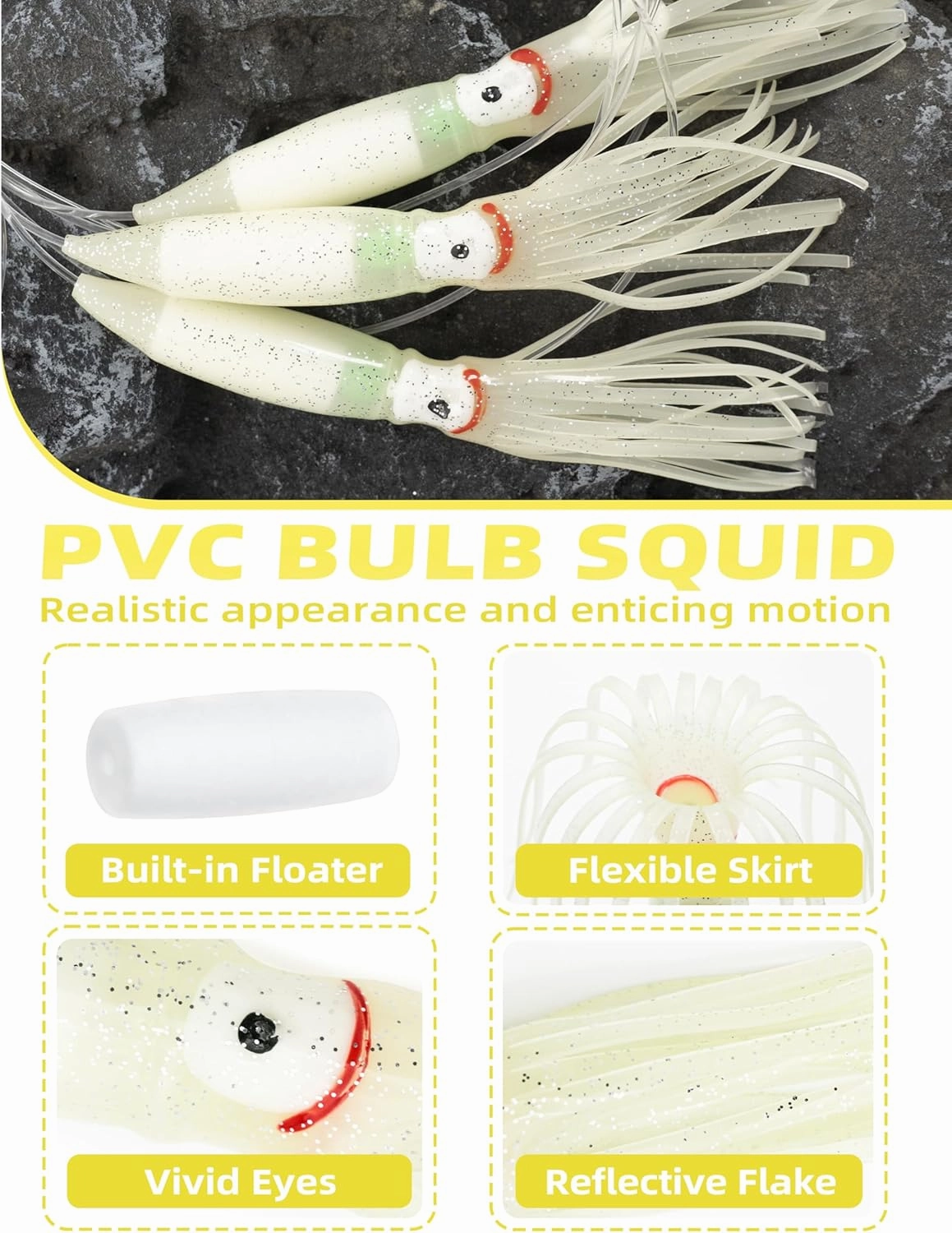 BLUEWING 18"/36" Fishing Spreader Bar Formation with 6"/9" Floating Squids and 316 Stainless Steel Rod Offshore for Wahoo Tuna Marlin Mahi, Includes Mesh Bag