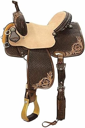 BNB International Western Barrel Racing Horse Saddles Trail Equestrian Pony & Adult Classic Quality Premium Leather for Horse Riding Size:10-18 inches Seat Available BRL188