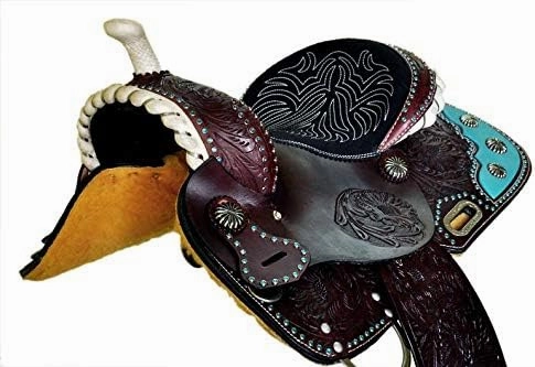 BNB International Western Barrel Racing Horse Saddles Trail Equestrian Pony & Adult Classic Quality Premium Leather for Horse Riding Size:10-18 inches Seat Available BRL215