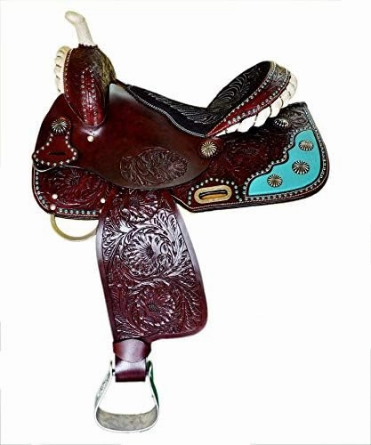 BNB International Western Barrel Racing Horse Saddles Trail Equestrian Pony & Adult Classic Quality Premium Leather for Horse Riding Size:10-18 inches Seat Available BRL215