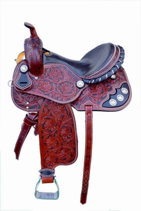 BNB International Western Barrel Racing Horse Saddles Trail Equestrian Pony & Adult Classic Quality Premium Leather for Horse Riding Size:10-18 inches Seat Available BRL274