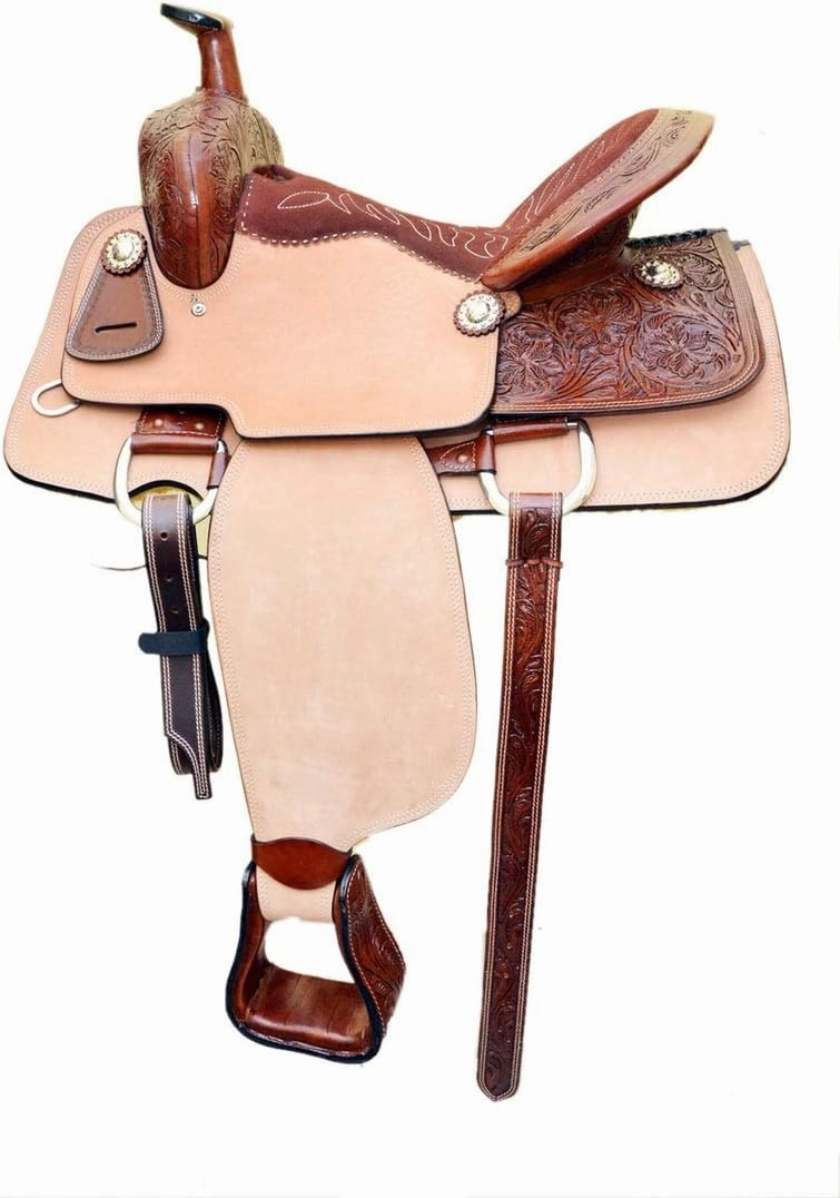 BNB International Western Barrel Racing Horse Saddles Trail Equestrian Pony & Adult Classic Quality Premium Leather for Horse Riding Size:10-18 inches Seat Available BRL279