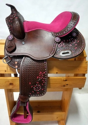BNB International Western Barrel Racing Horse Saddles Trail Equestrian Pony & Adult Classic Quality Premium Leather for Horse Riding Size:10-18 inches Seat Available BRL295