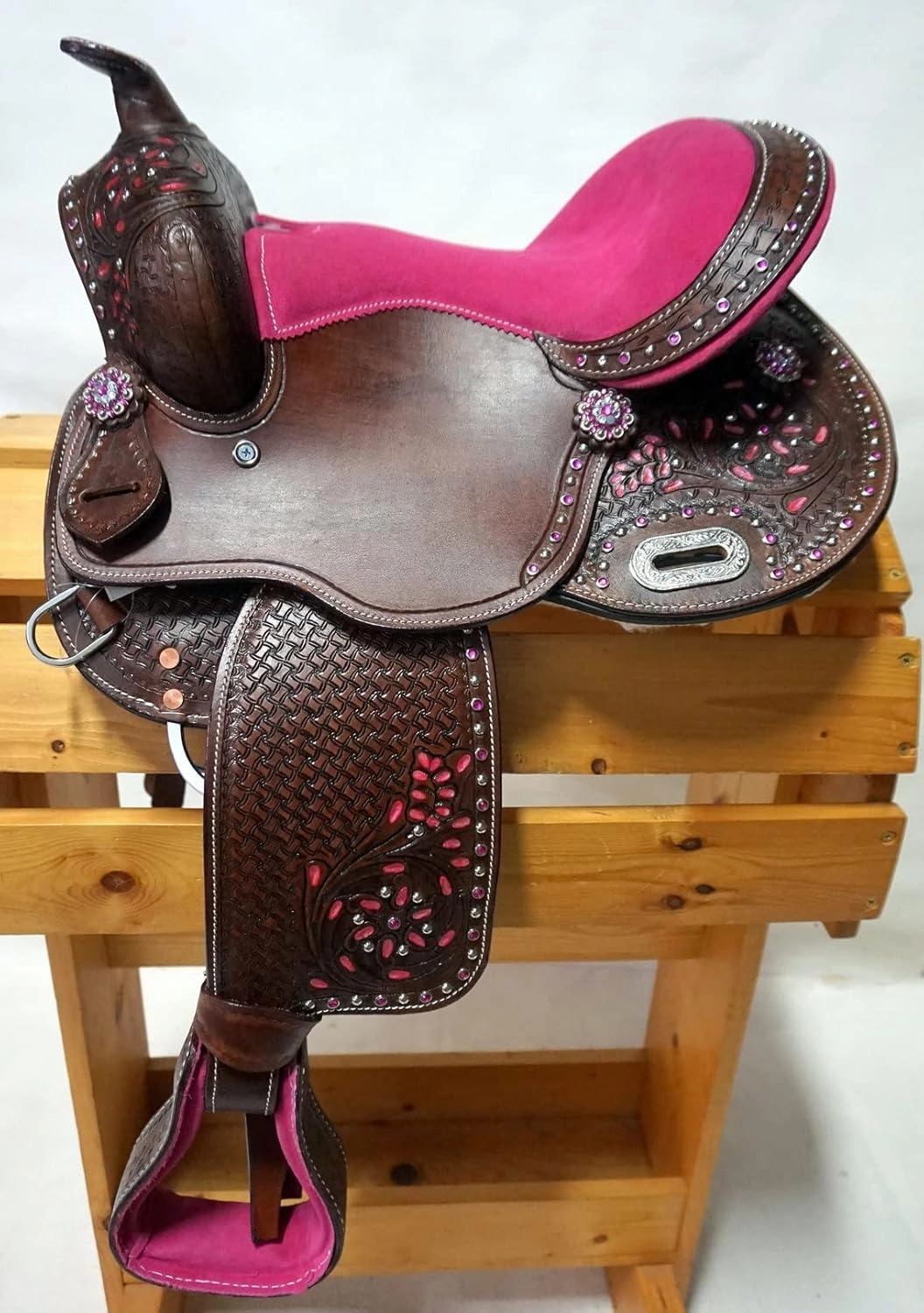 BNB International Western Barrel Racing Horse Saddles Trail Equestrian Pony & Adult Classic Quality Premium Leather for Horse Riding Size:10-18 inches Seat Available BRL295