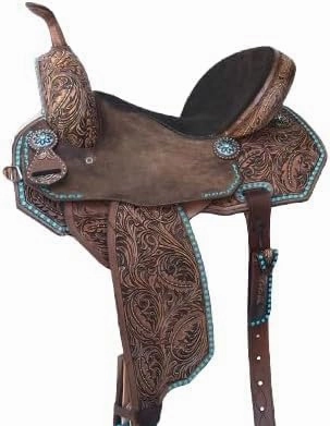 BNB International Western Barrel Racing Wooden Tree Horse Saddle Handmade American Leather Comfort Horse Trail Equestrian Tooled Carved Horse Saddle Riding Size: 13" inches Seat