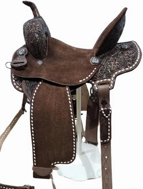 BNB International Western Barrel Racing Wooden Tree Horse Saddle Handmade Premium Leather Comfort Horse Trail Equestrian Tooled Carved Horse Saddle Riding Size: 10-18 inch MO07