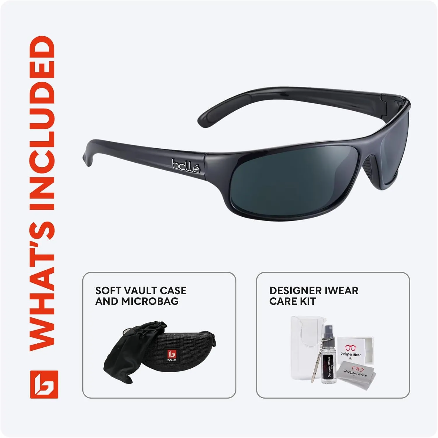 bollé Anaconda 64MM Wrap Around Sunglasses for Men   BUNDLE With Designer iWear Complimentary Eyewear Kit