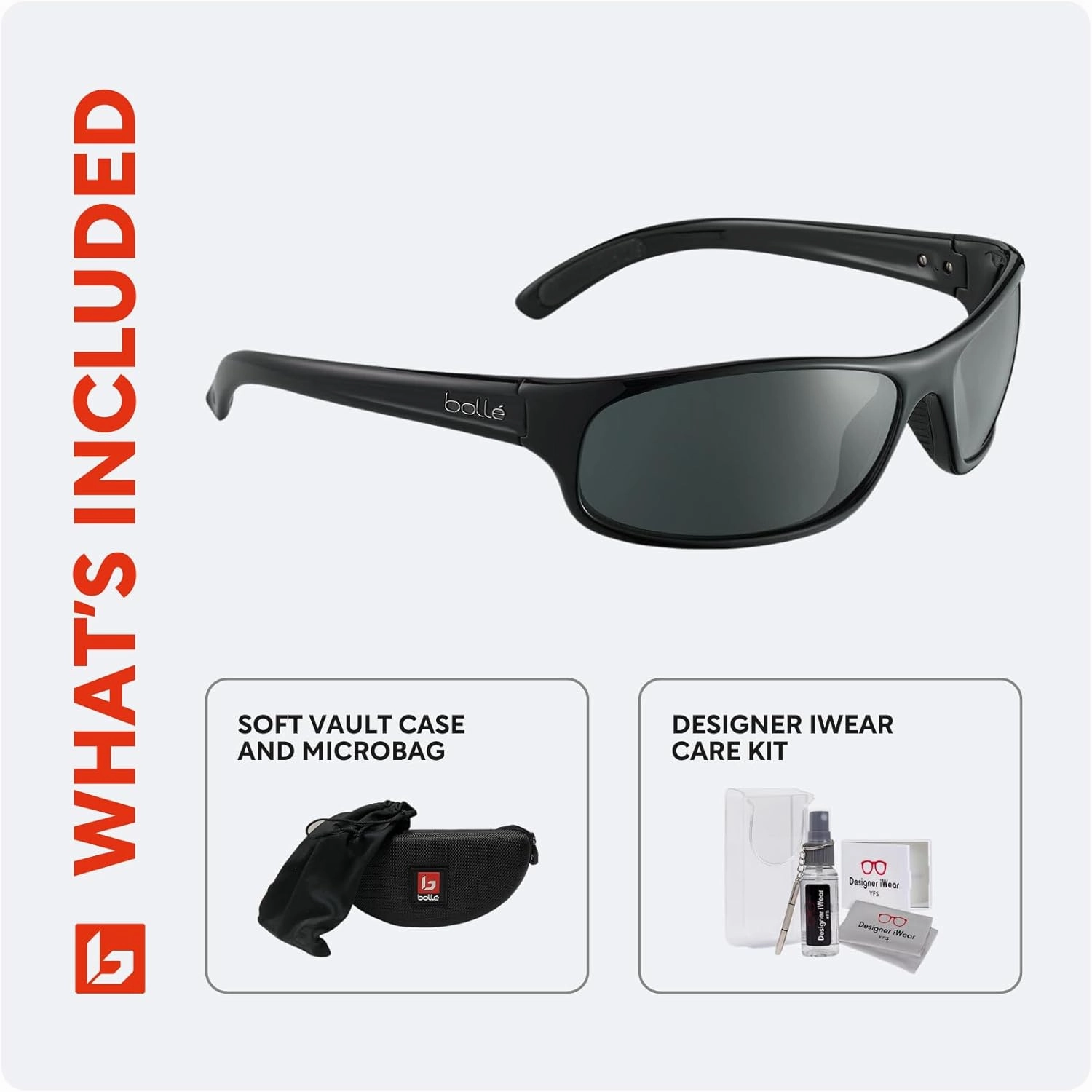 bollé Anaconda 64MM Wrap Around Sunglasses for Men   BUNDLE With Designer iWear Complimentary Eyewear Kit