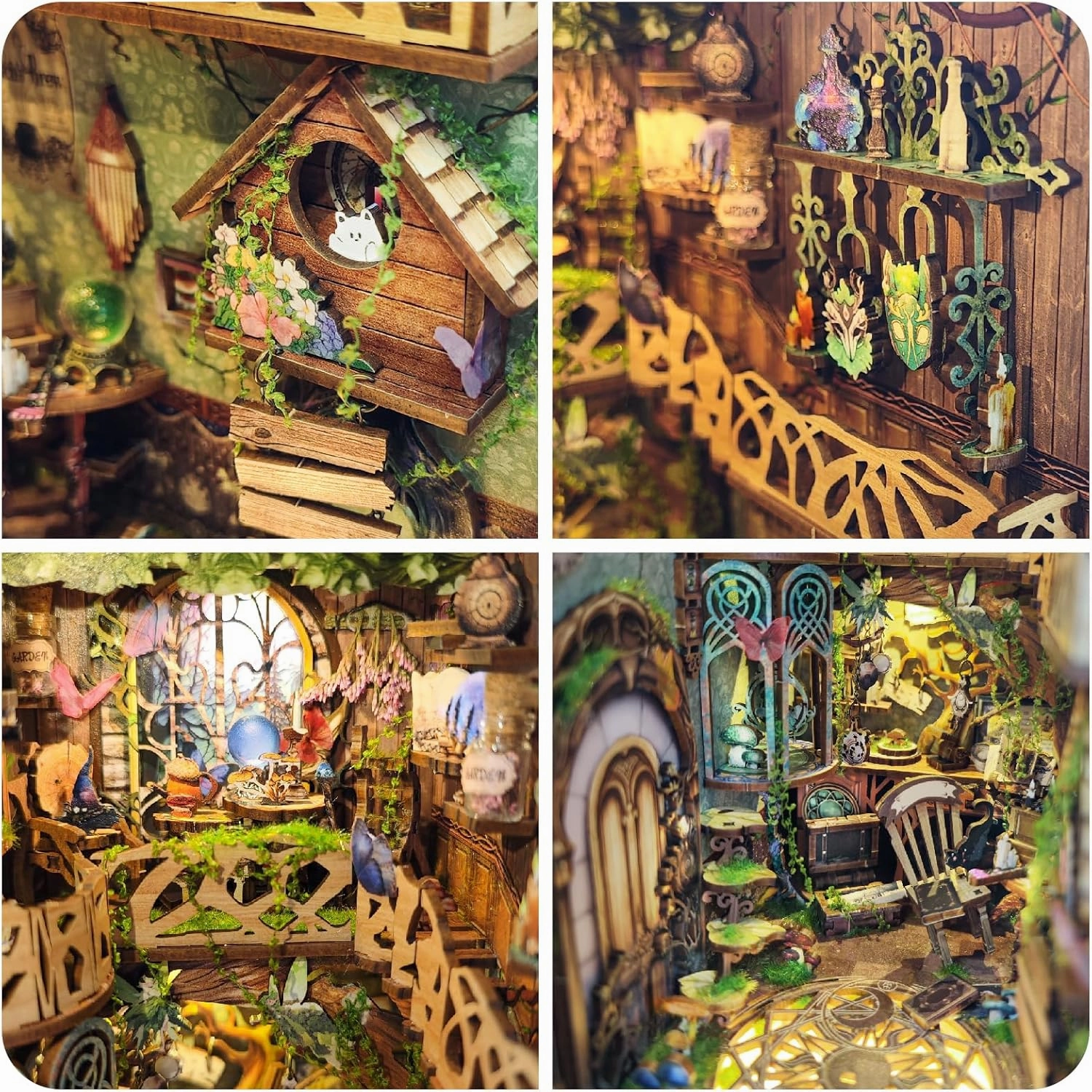 Book Nook with LED Light - 3D Puzzles for Adults, DIY Miniature House Kit, Exquisite Bookshelf Decor, Book Shelf Decor, Perfect, Dollhouse Book Nooks-Secret Greenery (SQ-15)