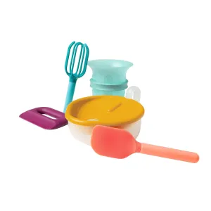 Boon Intro Toddler Food Prep Set - Kids' Kitchen Tools - 5 Unique Toddler Kitchen Accessories Includes Spatula, Egg Cracker, Chopper, Measuring Cup, Bowl - Ages 3  Years