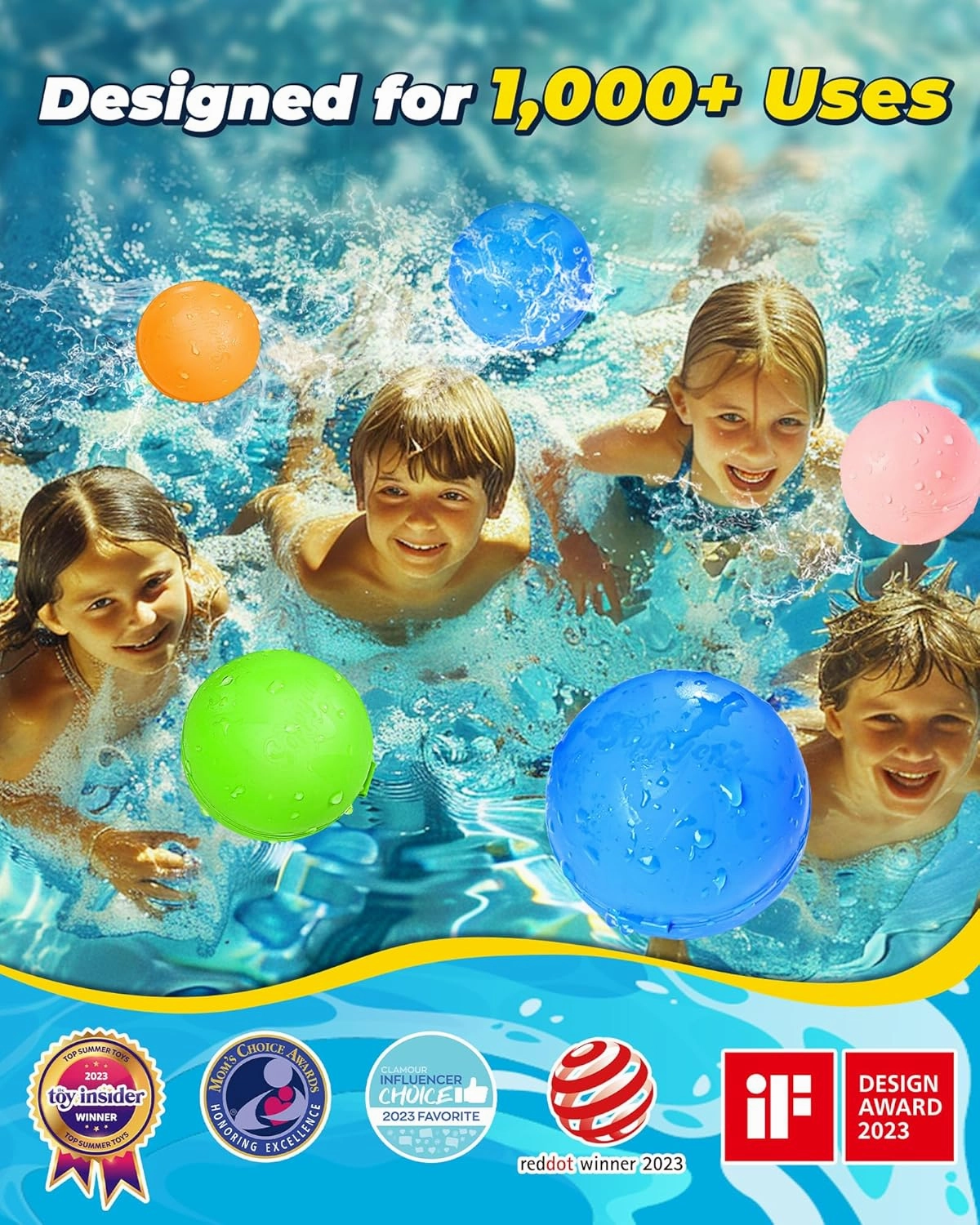 Bopicokok Reusable Water Balloons, 20PCS, Summer Party, Unisex, All Ages, Silicone, Refillable Water Bomb Splash Balls with Quick Fill & Self Sealing for Outdoor Activities