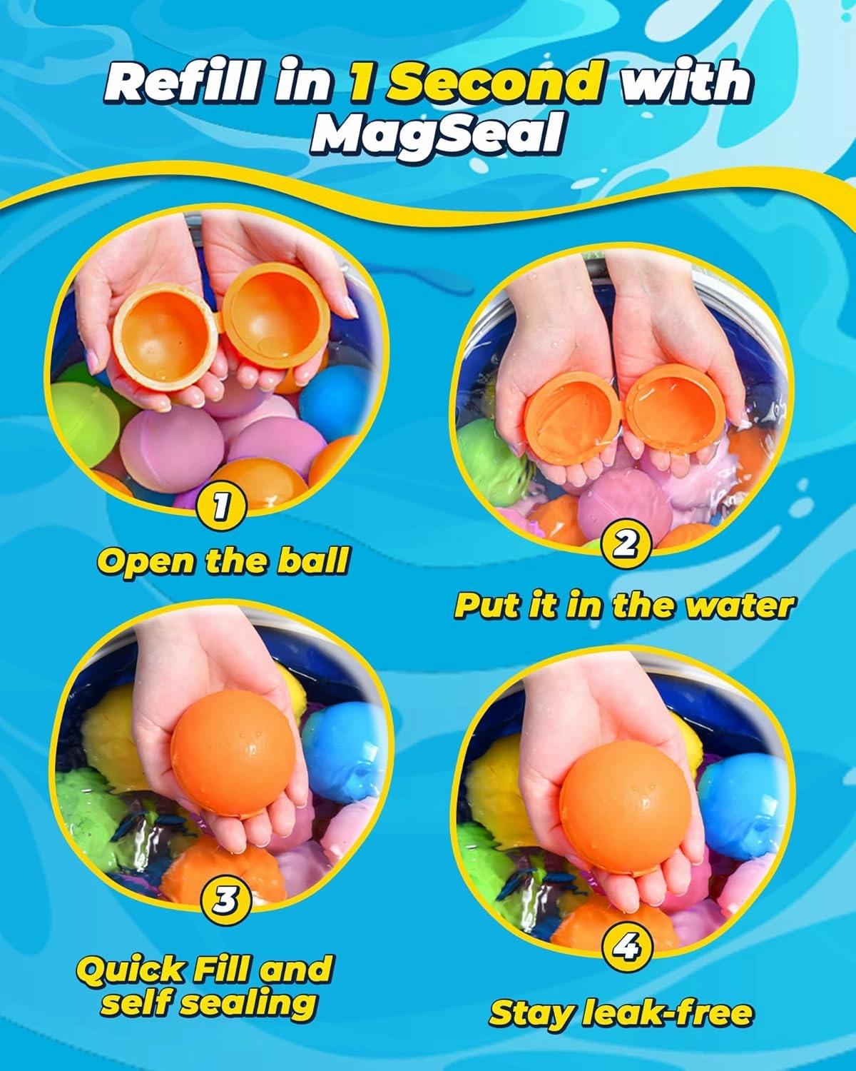 Bopicokok Reusable Water Balloons, 20PCS, Summer Party, Unisex, All Ages, Silicone, Refillable Water Bomb Splash Balls with Quick Fill & Self Sealing for Outdoor Activities