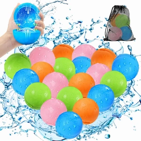 Bopicokok Reusable Water Balloons, 20PCS, Summer Party, Unisex, All Ages, Silicone, Refillable Water Bomb Splash Balls with Quick Fill & Self Sealing for Outdoor Activities