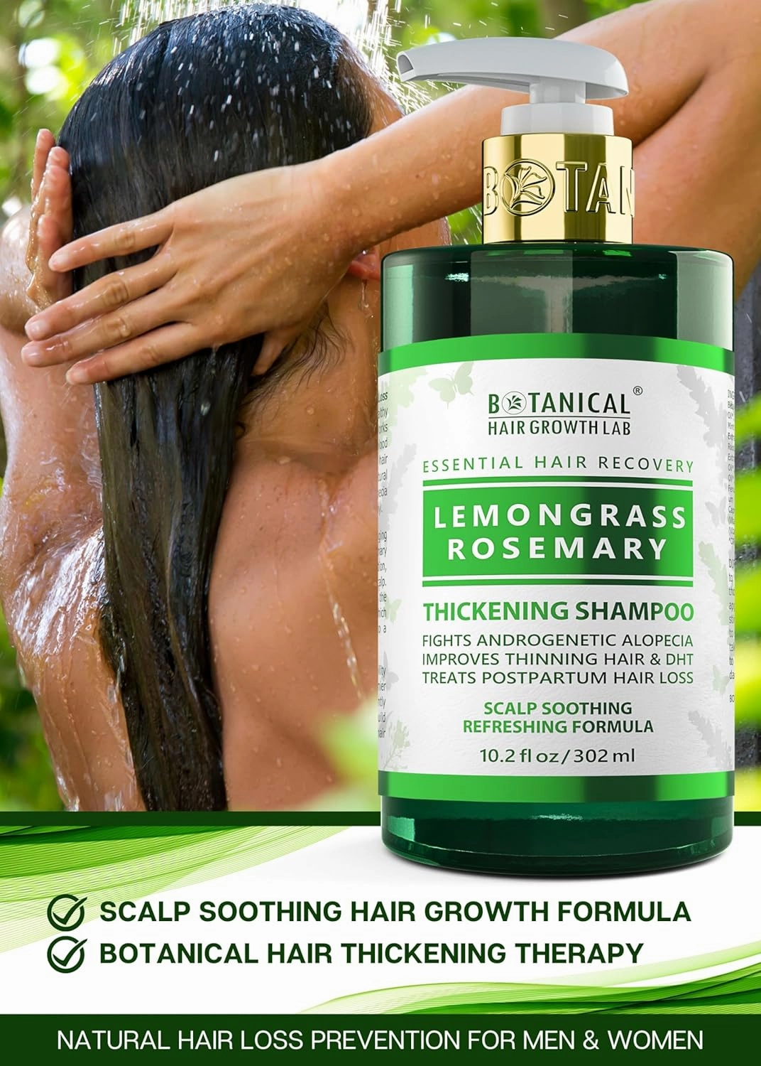 Botanical Hair Growth Rosemary Shampoo with Saw Palmetto Hair Thickening Anti-Thinning Scalp Stimulating Natural Anti-Hair Loss Products For Women & Men 10.2 Fl Oz
