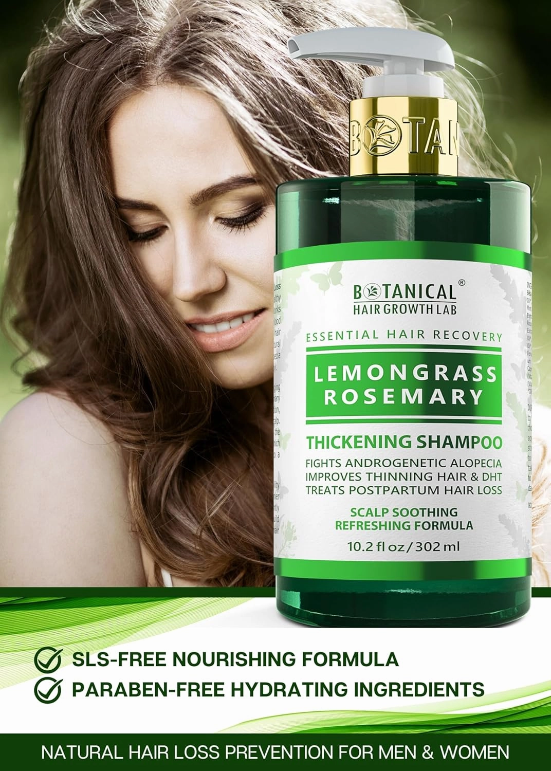 Botanical Hair Growth Rosemary Shampoo with Saw Palmetto Hair Thickening Anti-Thinning Scalp Stimulating Natural Anti-Hair Loss Products For Women & Men 10.2 Fl Oz