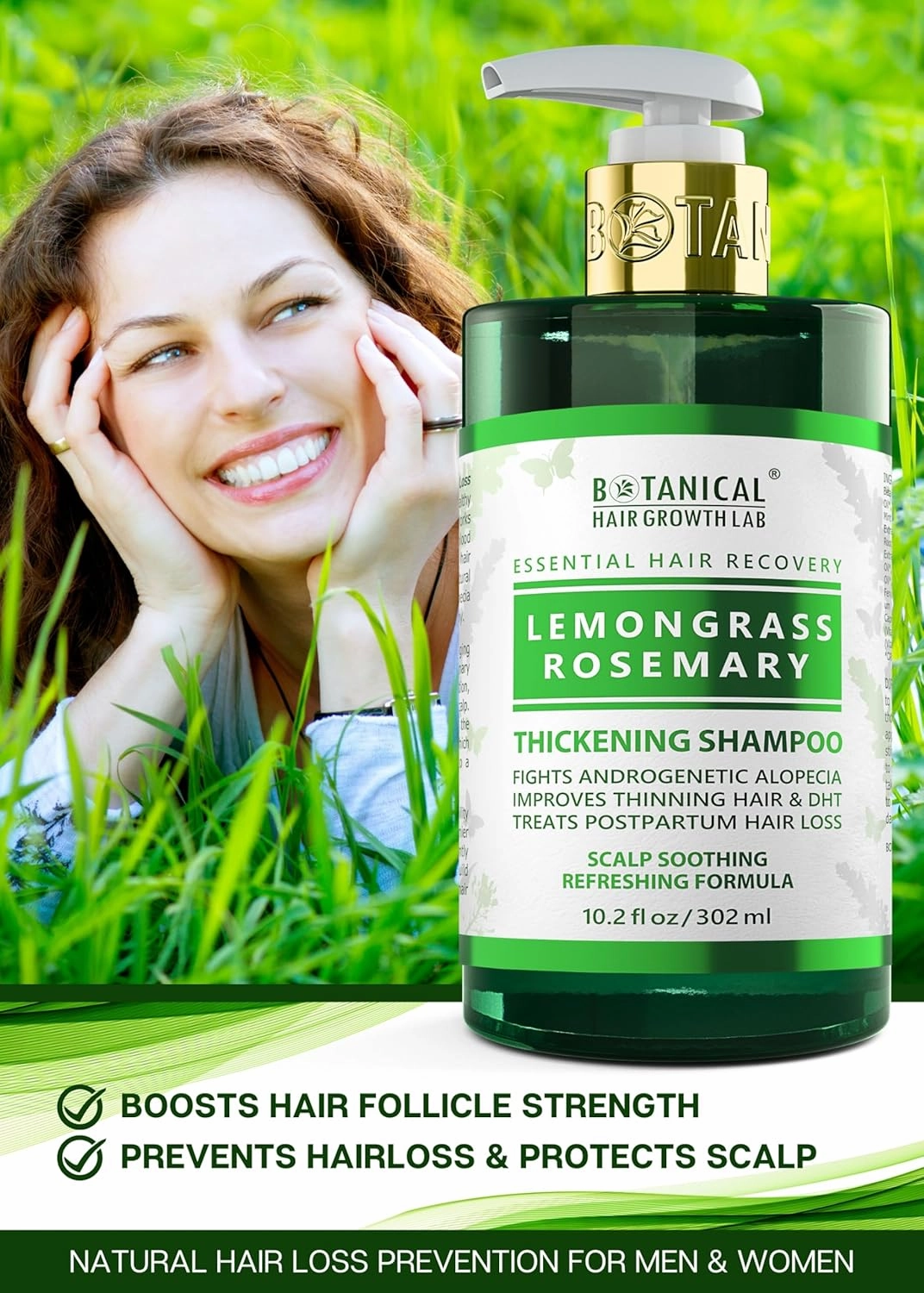 Botanical Hair Growth Rosemary Shampoo with Saw Palmetto Hair Thickening Anti-Thinning Scalp Stimulating Natural Anti-Hair Loss Products For Women & Men 10.2 Fl Oz