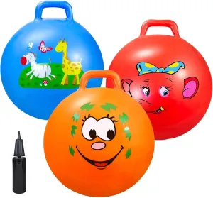 Bouncy Balls with Handle for Kids, Ride On Toys Balls for Kids 3 4-8, 3 Pack Hopper Ball 18 Inch Size with Air Pump for Kids Jumping Sports Ride Games Balance Exercise Indoor Outdoor Fun