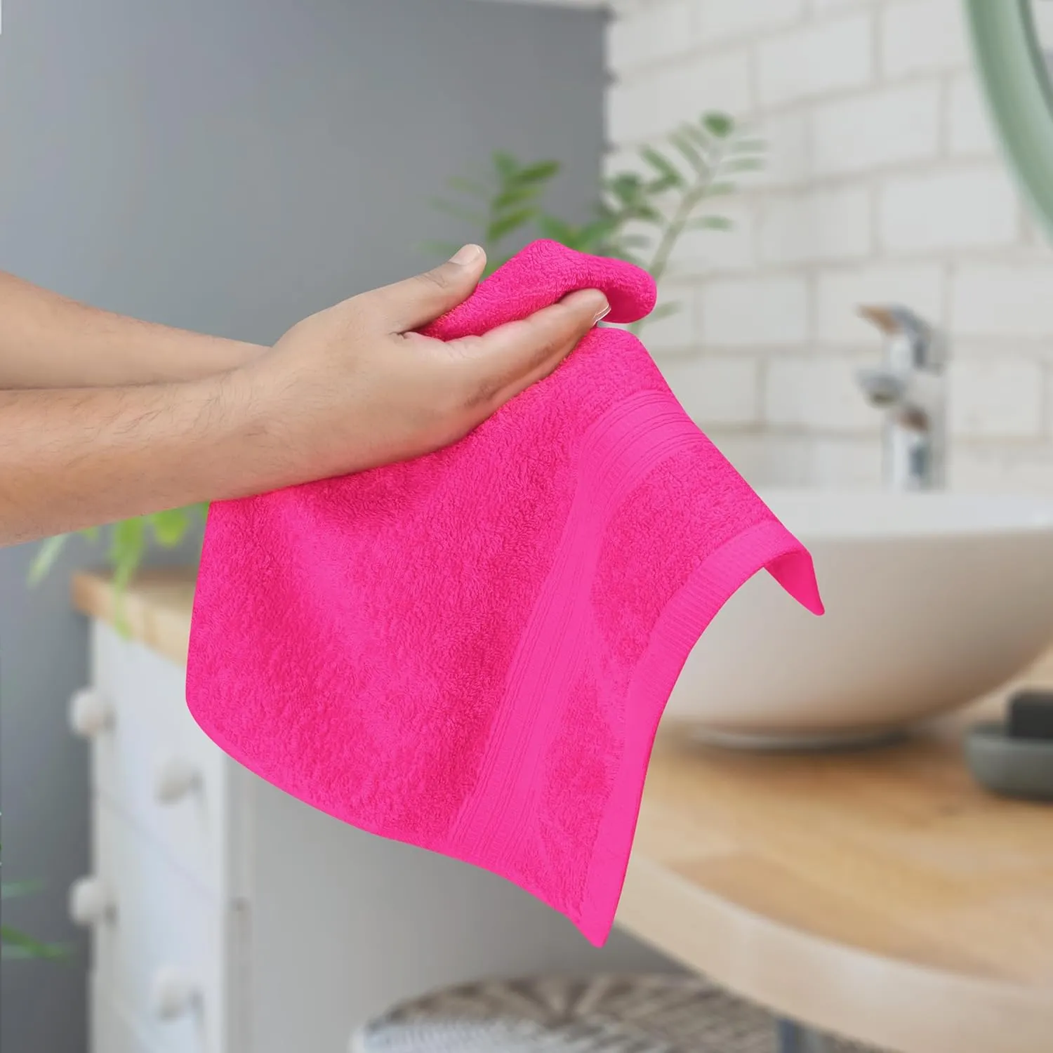 BOUTIQUO Ultra Soft Cotton 6 -Piece Hand Towel Set 16x24 Inch, Ideal for use in Bathroom, Kitchen, Gym, Spa & General Cleaning, Compact & Lightweight Multi Purpose Hand Towels - Hot Pink