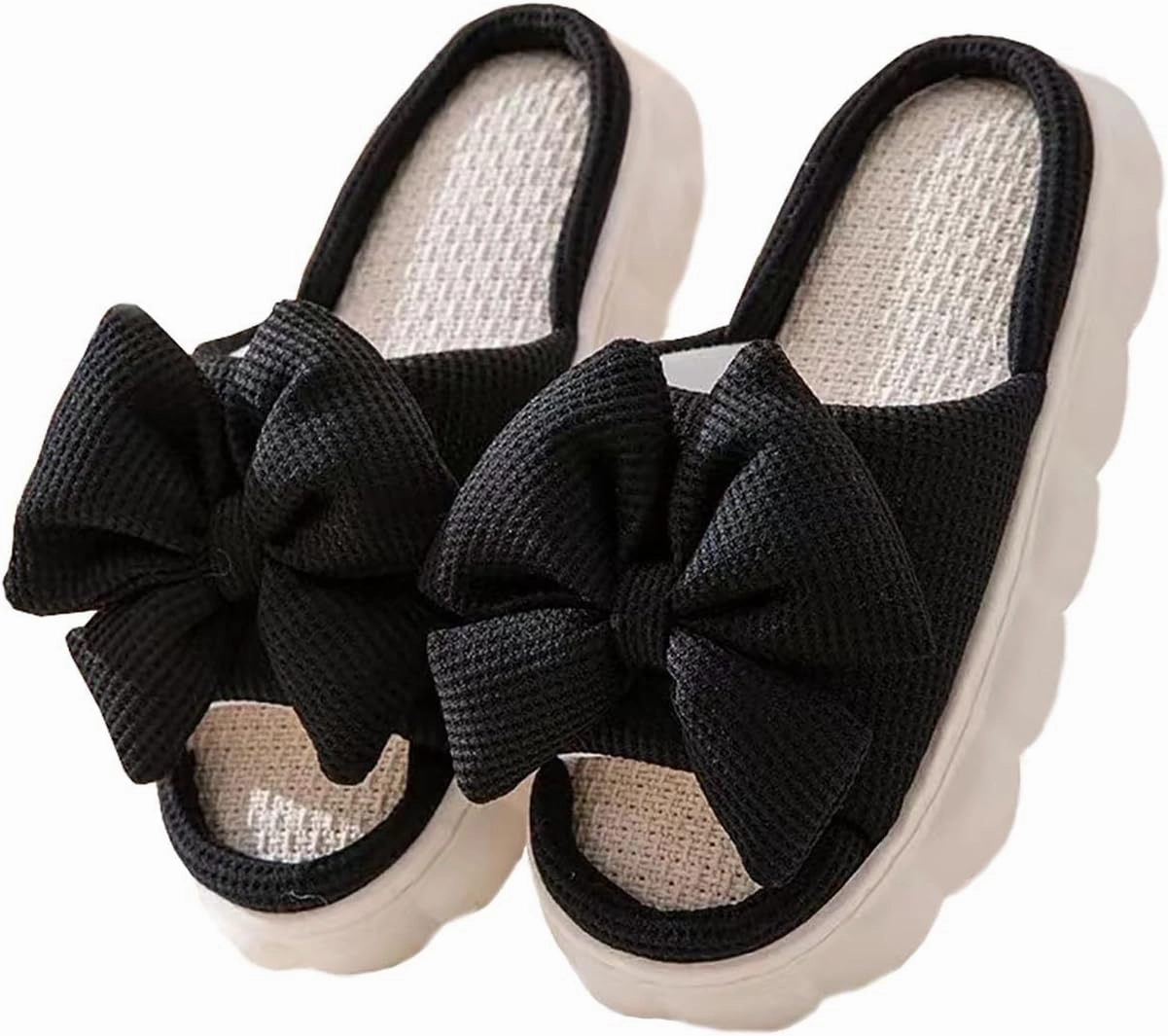 Bow shaped slippers cute women's summer home open toe linen slippers