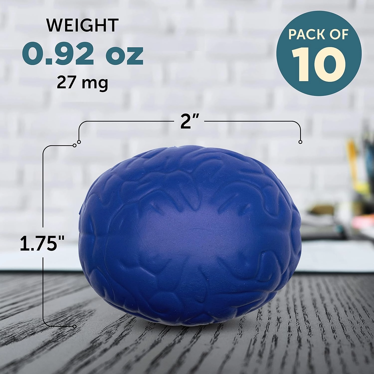 Brain Squeeze Balls Set of 10, Bulk Pack - Stress Relief, Perfect for Your Desk, Office or Home - Blue