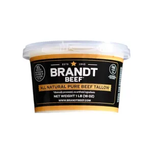 Brandt Beef Tallow - 16oz Tub - 100% Pure Beef Tallow for Cooking - All Natural, Keto & Paleo Friendly - No Added Hormones or Antibiotics - Ideal for Baking, Frying & Sautéing - 0g Trans Fat