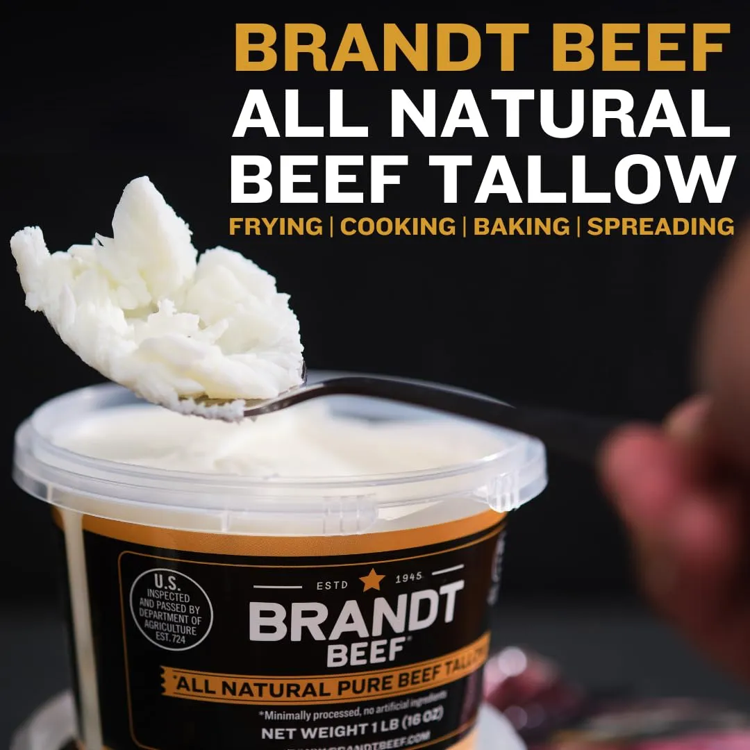 Brandt Beef Tallow - 16oz Tub - 100% Pure Beef Tallow for Cooking - All Natural, Keto & Paleo Friendly - No Added Hormones or Antibiotics - Ideal for Baking, Frying & Sautéing - 0g Trans Fat