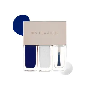 Breathable Halal Vegan Nail Polish – Water-Based 3pc Set (Blue & Sparkle   Clear Top Coat) | Non-Toxic, Eco-Friendly, 0.51 fl oz