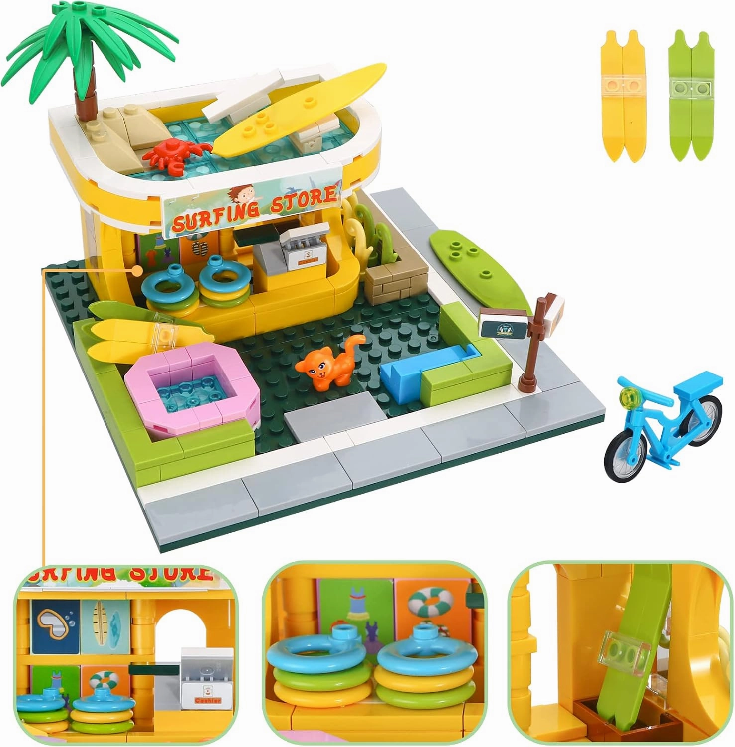 BRICK STORY Beach Surfer Shop Building Blocks Toys 306 Pieces Friends Beach Vacation Beach Store with Surfing Accessories Building Set Gift for Kids Boys and Girls Aged 6 