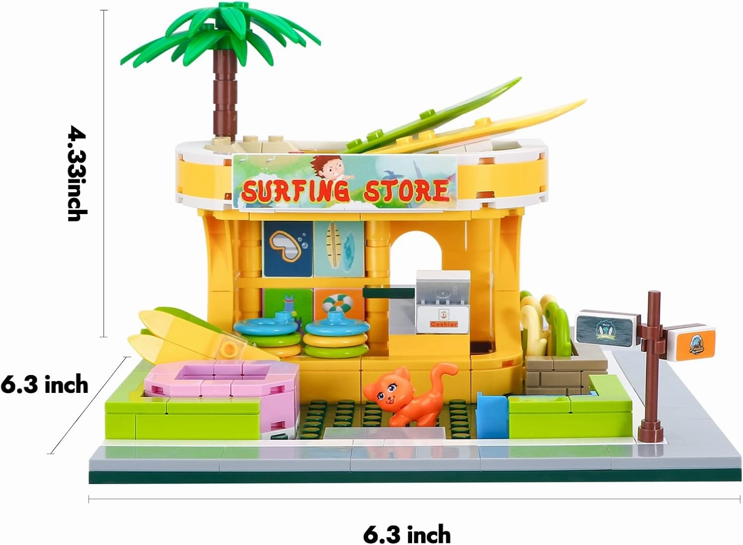 BRICK STORY Beach Surfer Shop Building Blocks Toys 306 Pieces Friends Beach Vacation Beach Store with Surfing Accessories Building Set Gift for Kids Boys and Girls Aged 6 
