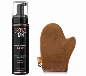 Bronze Tan Dark Self Tanner Mousse & Washable Self Tanning Mitt Set - Salon-Quality Sunless Tanner Foam for All Skin Tones - Vanilla Scented, 6.7 oz - Self Tan Application Kit