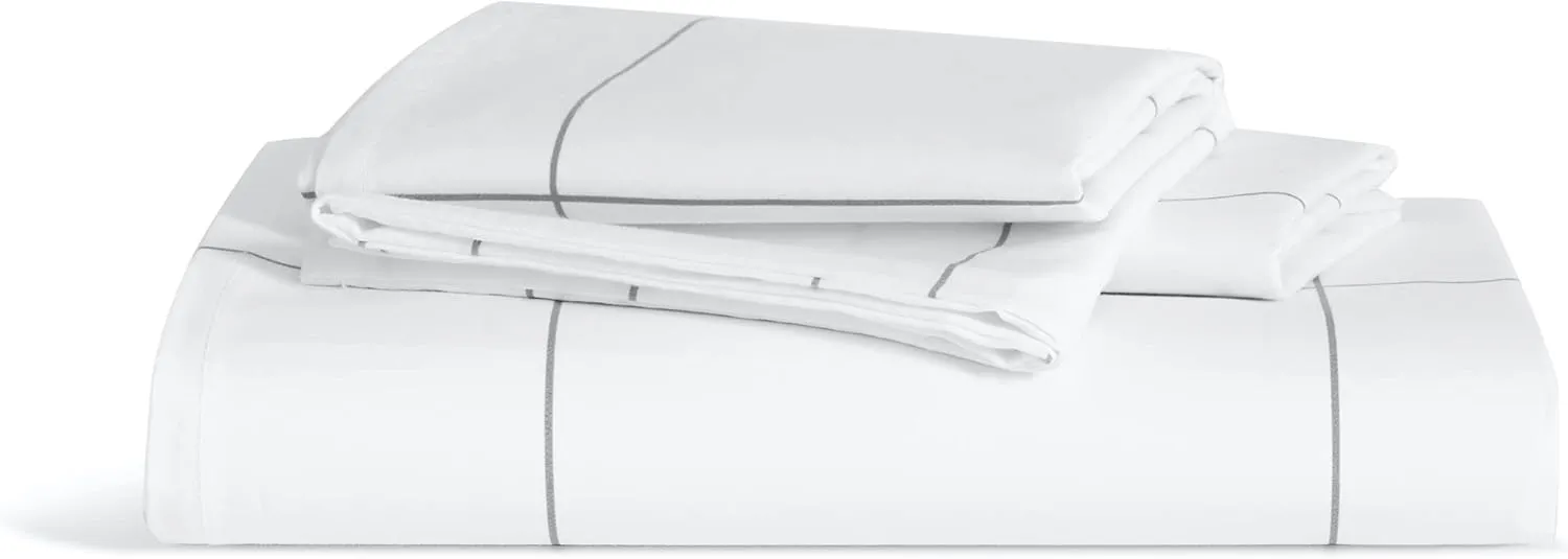 Brooklinen Luxury Sateen 3 Piece Sheet Set - No Flat Sheet Set, 100% Cotton, California King Size in Windowpane - 1 Fitted Sheet and 2 Pillowcases | Best Luxury Sheets