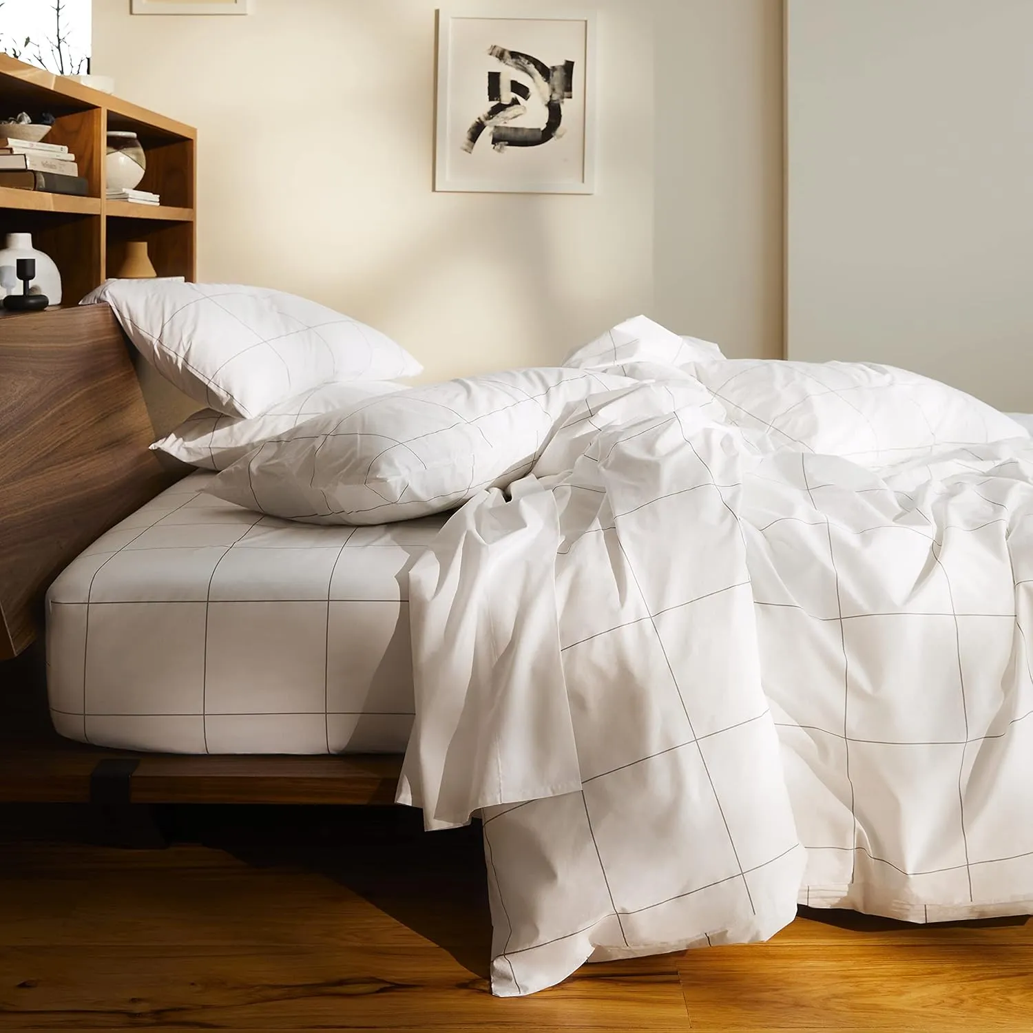 Brooklinen Luxury Sateen 3 Piece Sheet Set - No Flat Sheet Set, 100% Cotton, California King Size in Windowpane - 1 Fitted Sheet and 2 Pillowcases | Best Luxury Sheets