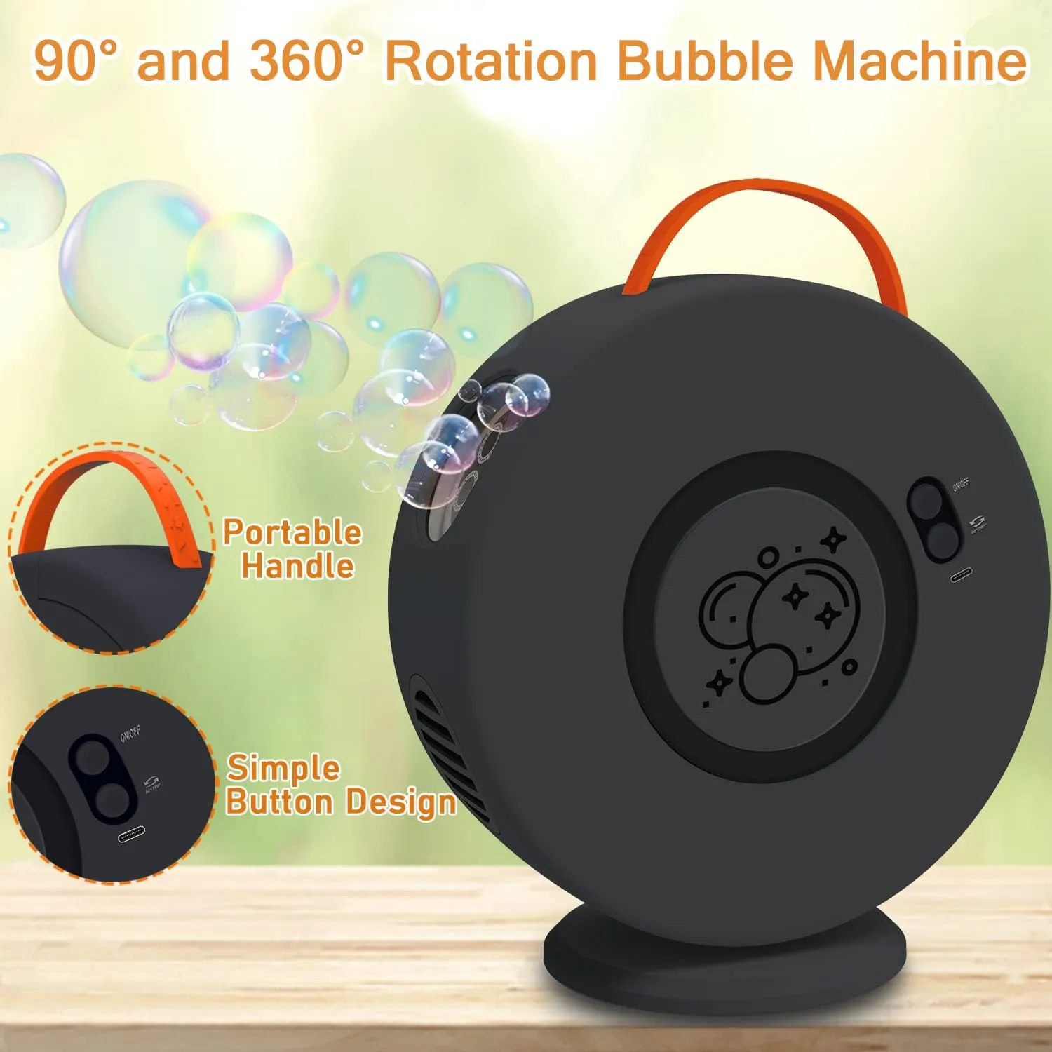 Bubble Machine Automatic Bubble Blower for Kids Toddlers Rechargeable Battery Portable Bubble Maker Electric Bubble Machine Auto Rotating 90°/360° Outdoor Toy for Birthday Party Wedding
