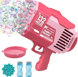Bubble Machine Gun, 132 Holes Bubble Bazooka Gun Summer Outdoor Toy Birthday Wedding Party Favors Gifts Bubble Maker Blowers for Kids (Pink)