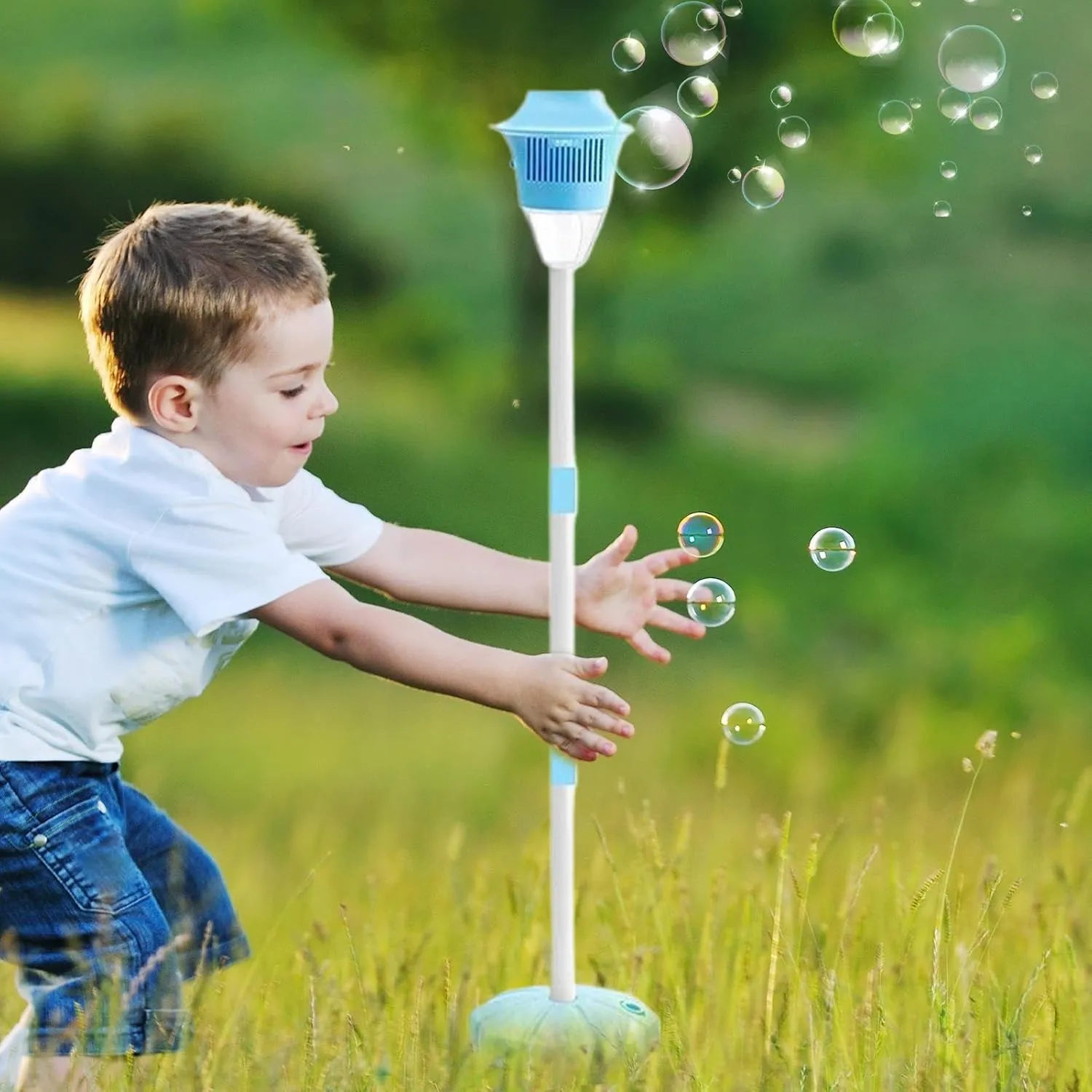 Bubble Machine Lantern | Bubble Torch Garden Lamp Stand with Music | Rechargeable Toy Landscape Decoration with Adjustable Height for Wedding, Birthday, Picnic