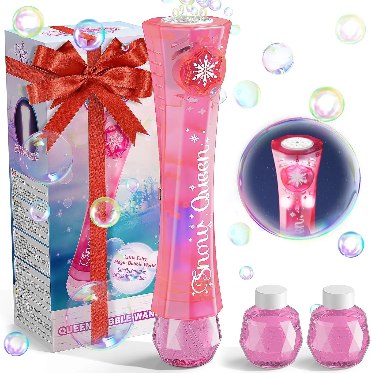 Bubble Wands with LED Light - Rechargeable Bubbles Machine/Glow Stick(2 in 1), Include Bubble Solutions - Outdoor Toys for Toddlers/Kids, Gifts for Girls Ages 3  Year Old Birthday Party Gift