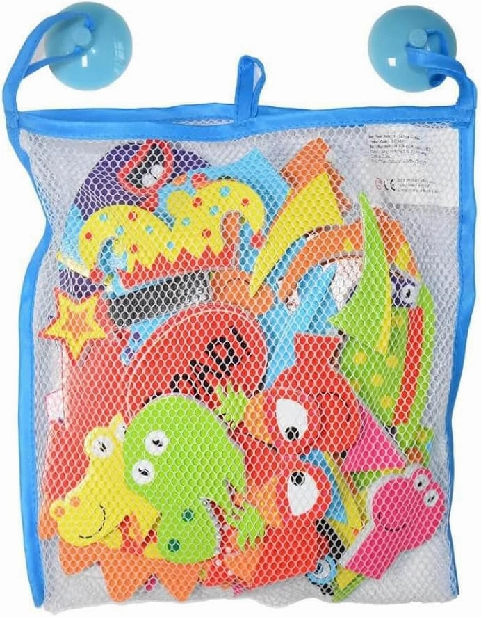 Buddy & Barney: Weird & Wonderful Dinosaurs Bath Time Stickers - 33 Reusable Foam Stickers, Mesh Storage Bag, Mix & Match, Tub Water Toy, Kids Age 3 