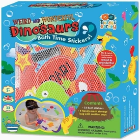 Buddy & Barney: Weird & Wonderful Dinosaurs Bath Time Stickers - 33 Reusable Foam Stickers, Mesh Storage Bag, Mix & Match, Tub Water Toy, Kids Age 3 