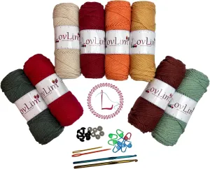 Bulky 5 Milk Cotton Yarn, 8x100g Soft Yarn Skeins, 1000  Yards, Crochet,Knitting and Amigurumi, Free Patterns, Needles, Accessories, Bag, Ideal Starter Kit for Kids Adults Beginner Experts