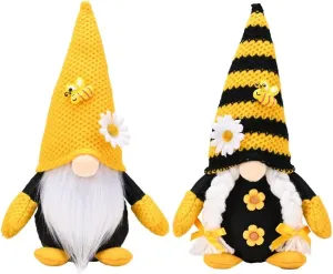 Bumble Bee Gnomes Plush Elf Home Decor 2 Pack 10'' Yellow Honey Bee Gnomes Scandinavian Tomte Swedish Nisse for Spring Summer Home Tablettop Ornament Bee Festival Decorative Gift