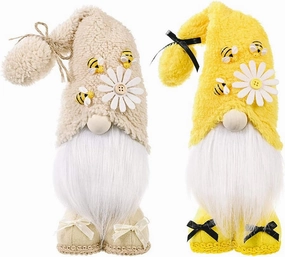 Bumble Bee Gnomes Plush Elf Home Decor 2 Pack 10'' Yellow Honey Bee Gnomes Scandinavian Tomte Swedish Nisse for Spring Summer Home Tablettop Ornament Bee Festival Decorative Gifts