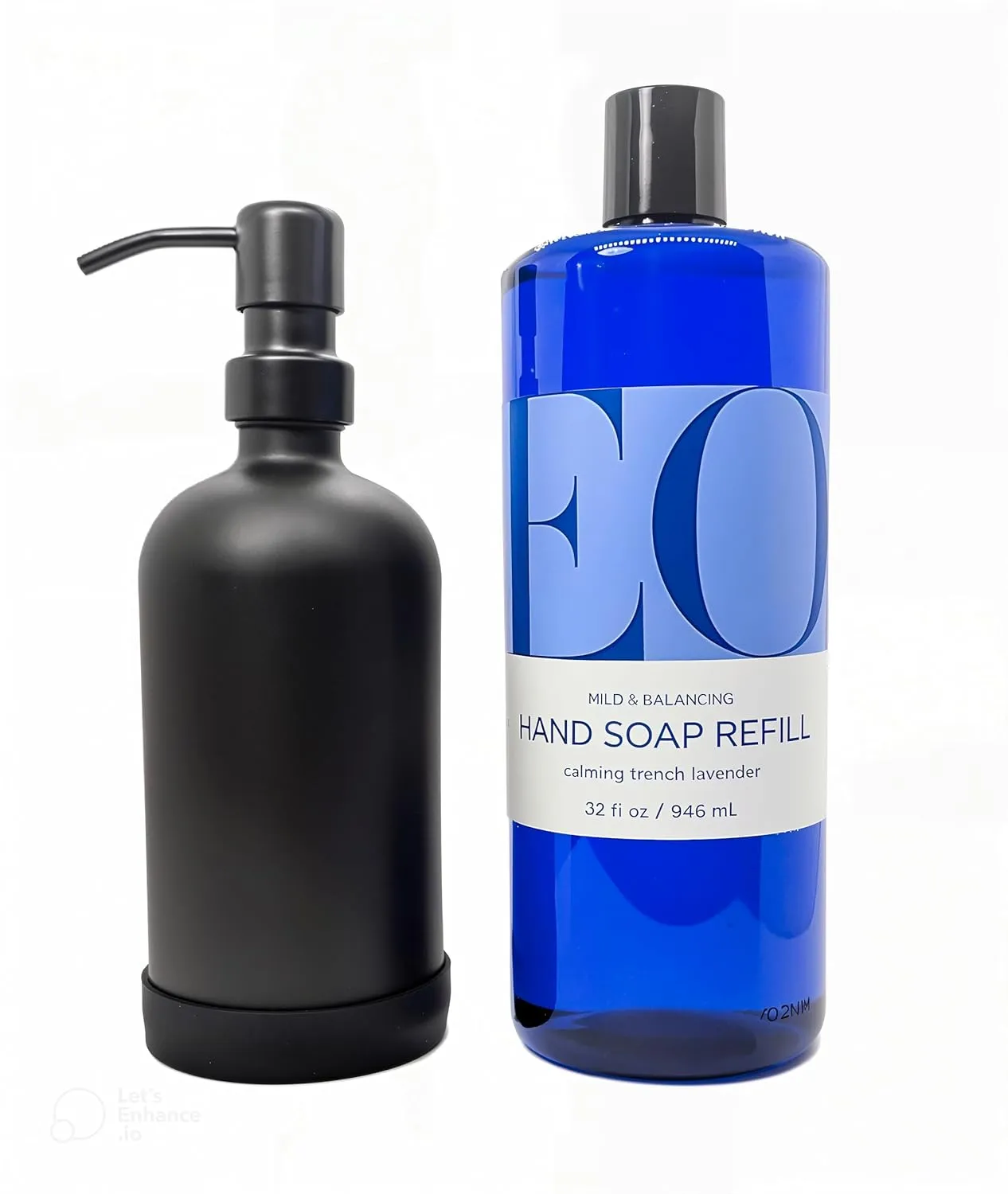 Bundle | EO Organic French Lavender Hand Soap Refill (32oz) & Farmhouse Reusable Glass Dispenser – Moisturizing, Aromatherapeutic, Eco-Friendly