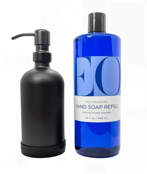 Bundle | EO Organic French Lavender Hand Soap Refill (32oz) & Farmhouse Reusable Glass Dispenser – Moisturizing, Aromatherapeutic, Eco-Friendly