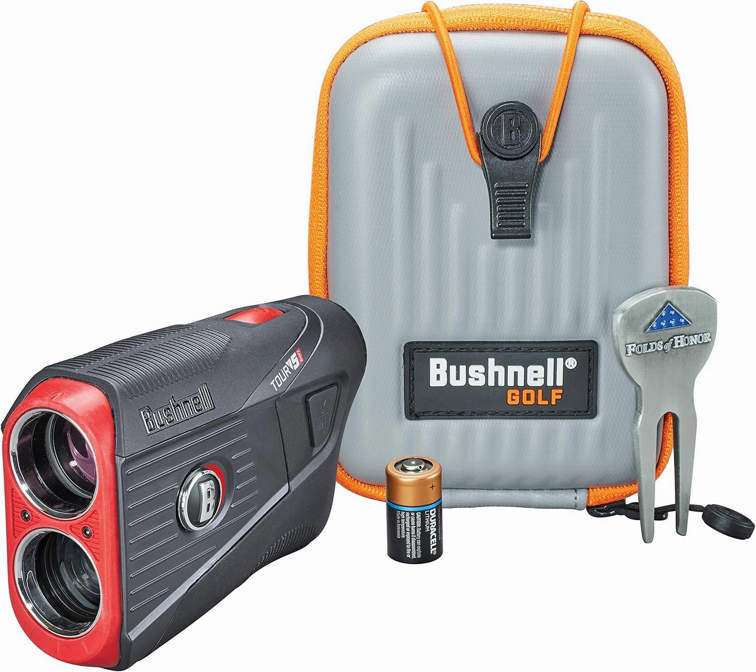 Bushnell Tour V5 Golf Laser Rangefinder Patriot Pack PlayBetter Bundle | with Carrying Case, Divot Tool, PlayBetter Microfiber Towel and Two Batteries | Best Golf Rangefinder | Pinseeker Jolt, 6X Mag | 201901P 201911P