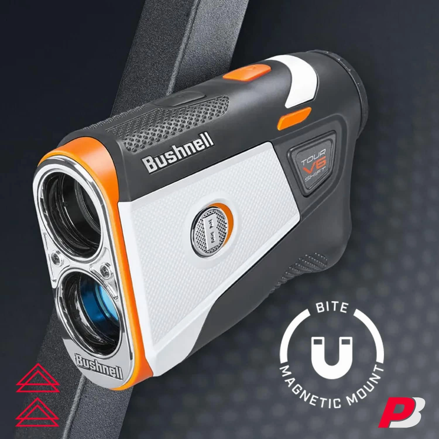 Bushnell Tour V6 Golf Rangefinder Gift Box Bundle - PinSeeker with Visual JOLT, BITE Magnetic Mount - includes PlayBetter Microfiber Towel & Extra CR2 Battery