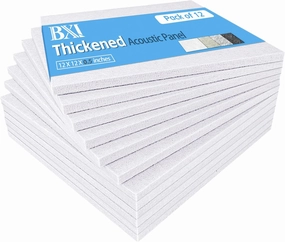 BXI Thickened Sound Absorbing Panels - 12 Pack 12 X 12 X 0.5 Inches Dense Acoustic Panels, Echo Noise Reducing Sound Panels, Tackable Studio Panels for Wall and Ceiling Acoustic Treatment (Soft White)