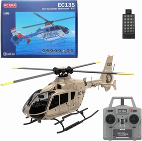 C123 1/36 Scale EC135 RC Helicopter, 2.4G 6CH Single-Rotor Remote Control Helicopter, 6G Mode & 6-Axis Gyro Aircraft Model Gift Toy for Adult - 1 Battery