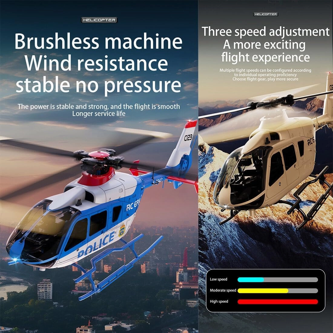 C123 1/36 Scale EC135 RC Helicopter, 2.4G 6CH Single-Rotor Remote Control Helicopter, 6G Mode & 6-Axis Gyro Aircraft Model Gift Toy for Adult - 4 Battery