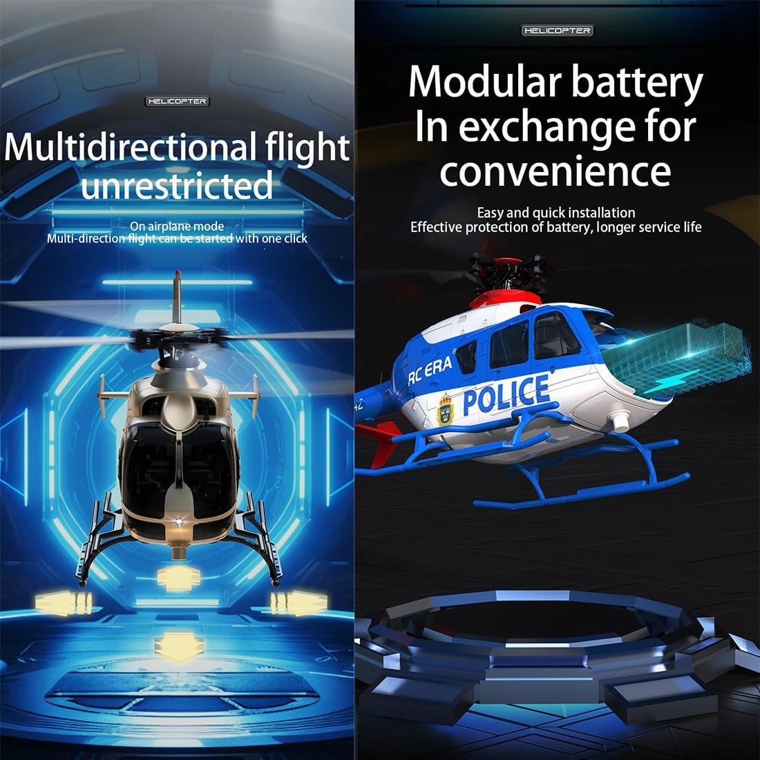 C123 1/36 Scale EC135 RC Helicopter, 2.4G 6CH Single-Rotor Remote Control Helicopter, 6G Mode & 6-Axis Gyro Aircraft Model Gift Toy for Adult - 4 Battery